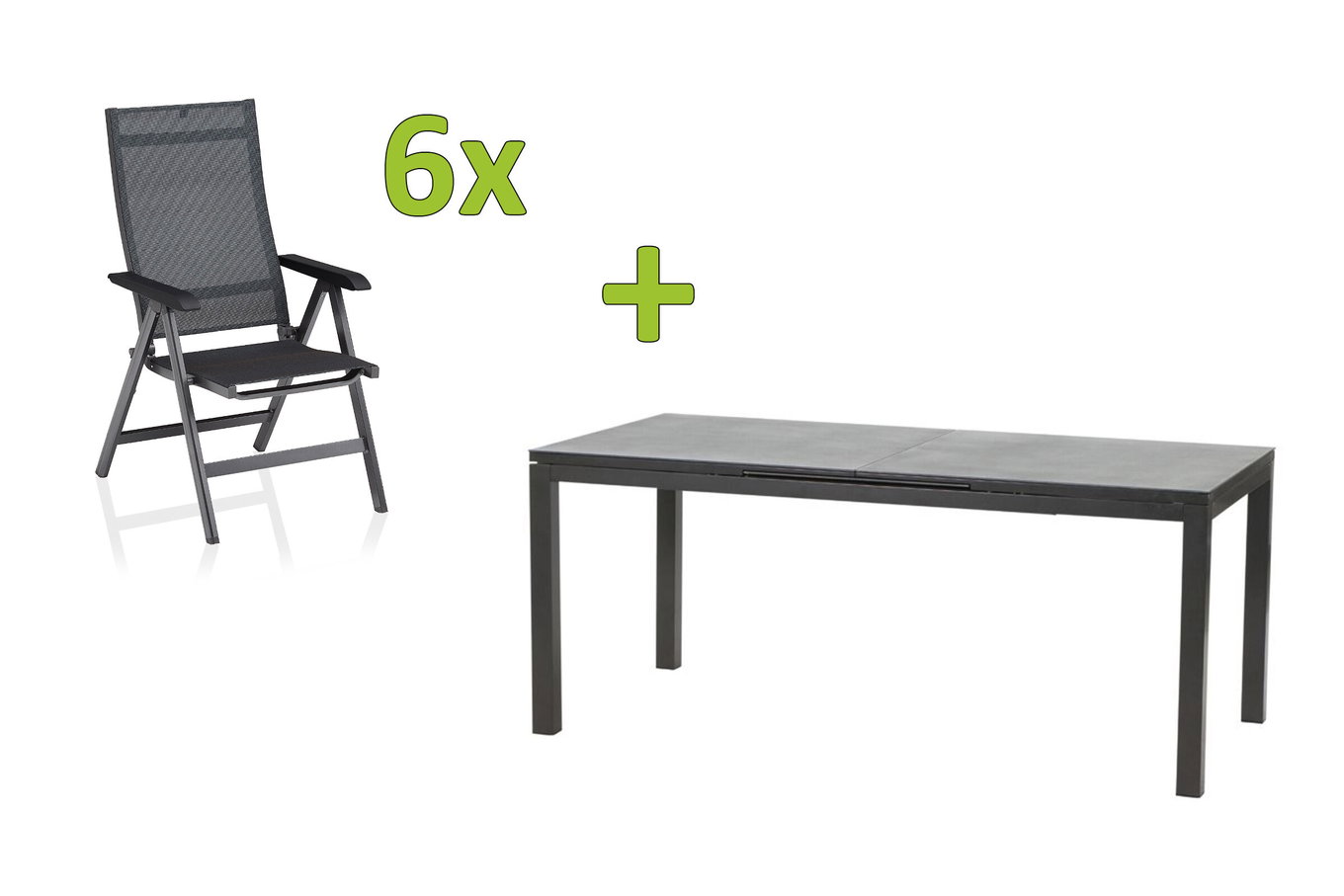 KETTLER BasicPlus Premium Garten-Essgruppe, anthrazit, Alu/Spraystone, Tisch 180/240x90 cm, 6 Klappstühle 31583__1