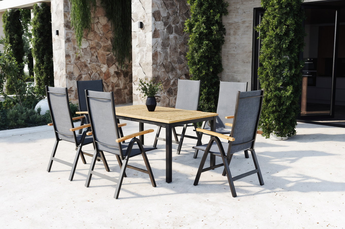 Villana Garten-Essgruppe, 6 Personen, ausziehbarer Tisch 150–200 cm, Aluminium /Eukalyptusholz FSC®-zertifiziert 80361__1