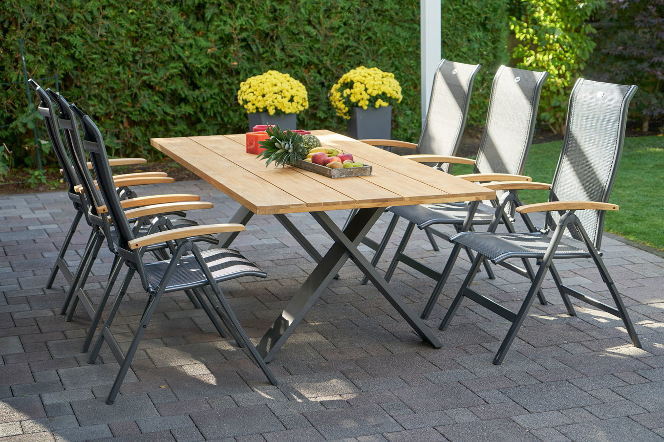 HARTMAN Xanadu/Alice Garten-Essgruppe, xerix, Alu/FSC-Teak/2x2 Textilen, 220x100 cm, 6 Klappstühle 24189__1