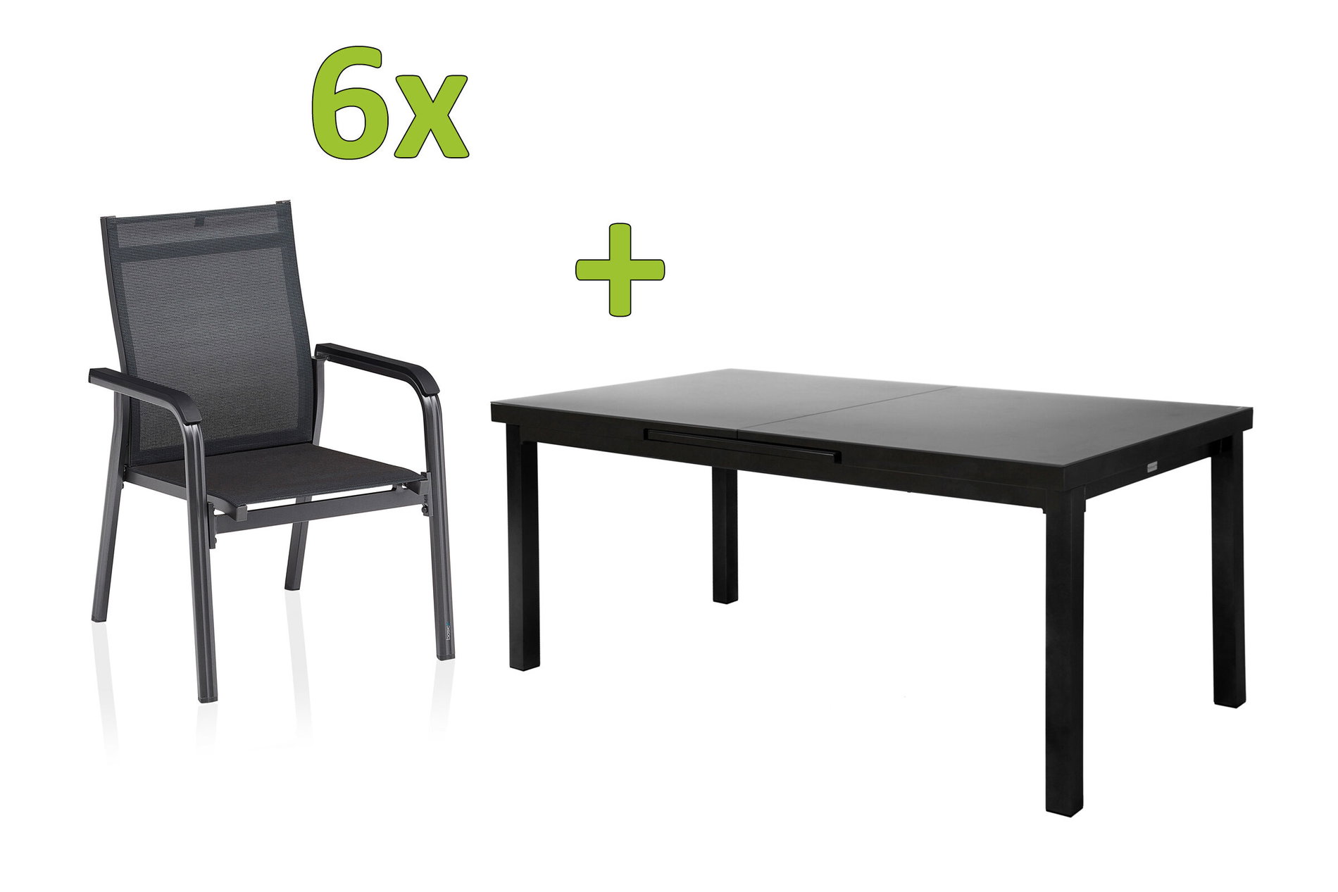 KETTLER BasicPlus Premium Garten-Essgruppe, anthrazit, Alu/Textilene, Tisch 180/240 cm, 6 Stapelsessel 31520__1