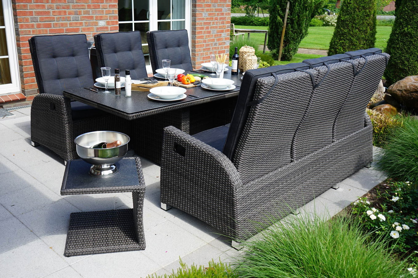 OUTFLEXX Rocking Comfort Set, grau/braun-meliert, Polyrattan, Tisch 220 x 100 cm, 6 Personen 18837__1