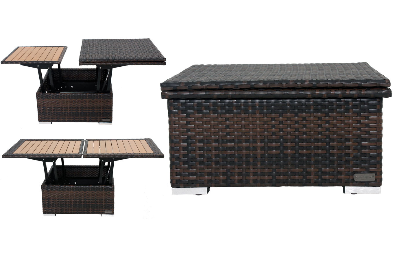 OUTFLEXX Loungetisch höhenverstellbar, braun-marmoriert, Polyrattan, 75/152x75x40/64,5cm 8887__1