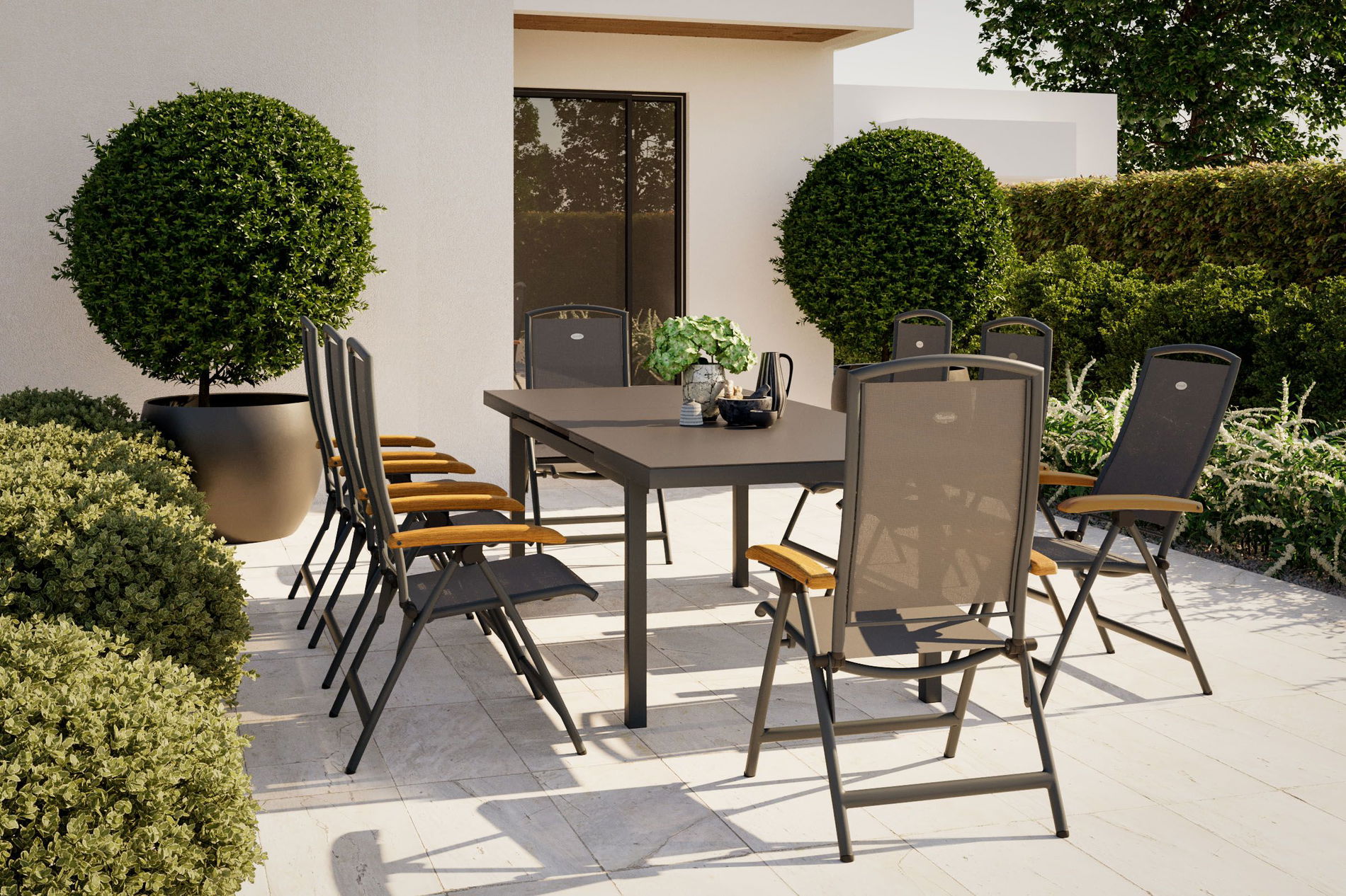 HARTMAN Raffaelo Garten-Essgruppe, xerix, Alu/Textilene, Tisch 180/240x100cm, 8 Klappstühle 19350__1