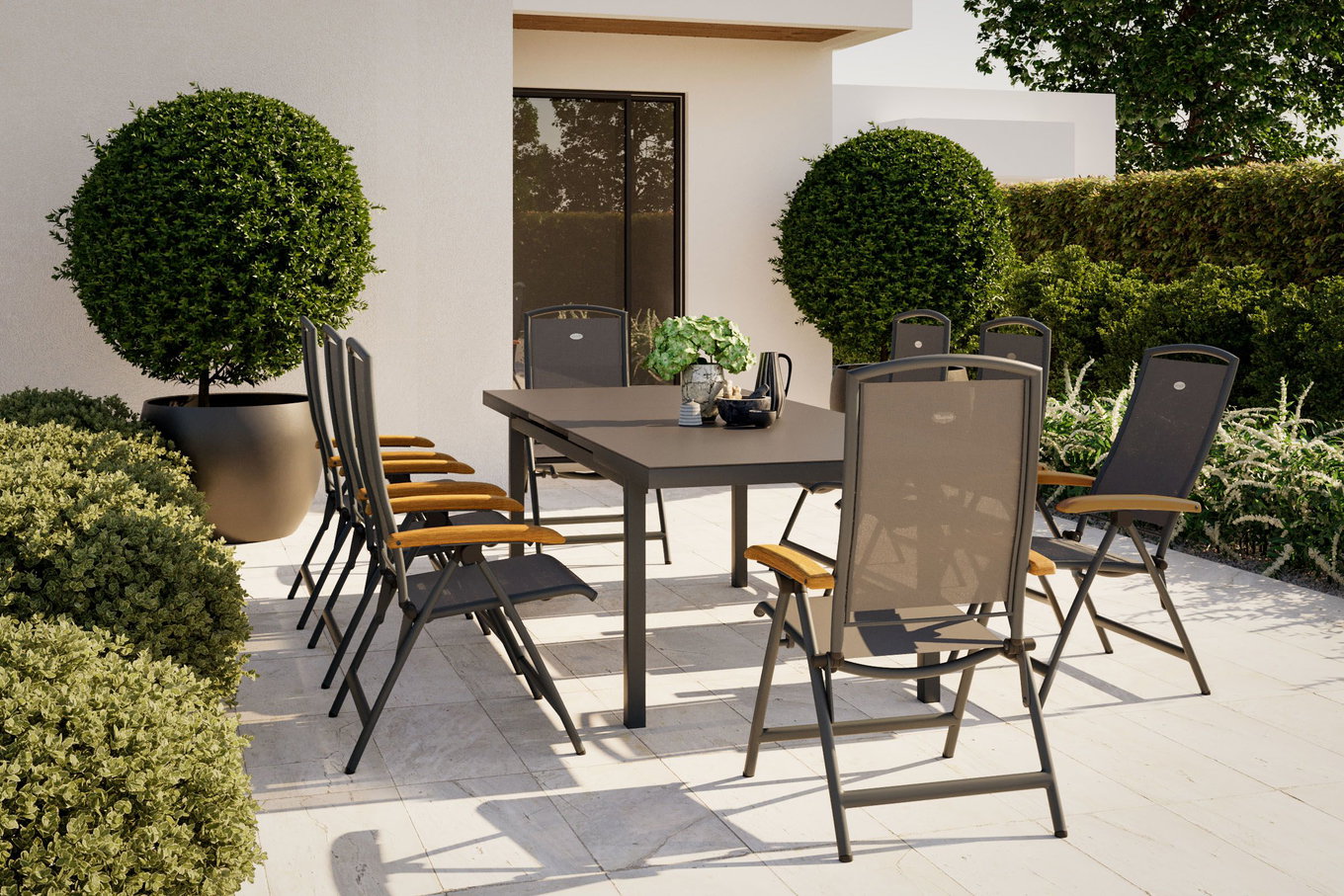 HARTMAN Raffaelo Garten-Essgruppe, xerix, Alu/Textilene, Tisch 180/240x100cm, 8 Klappstühle 19350__1