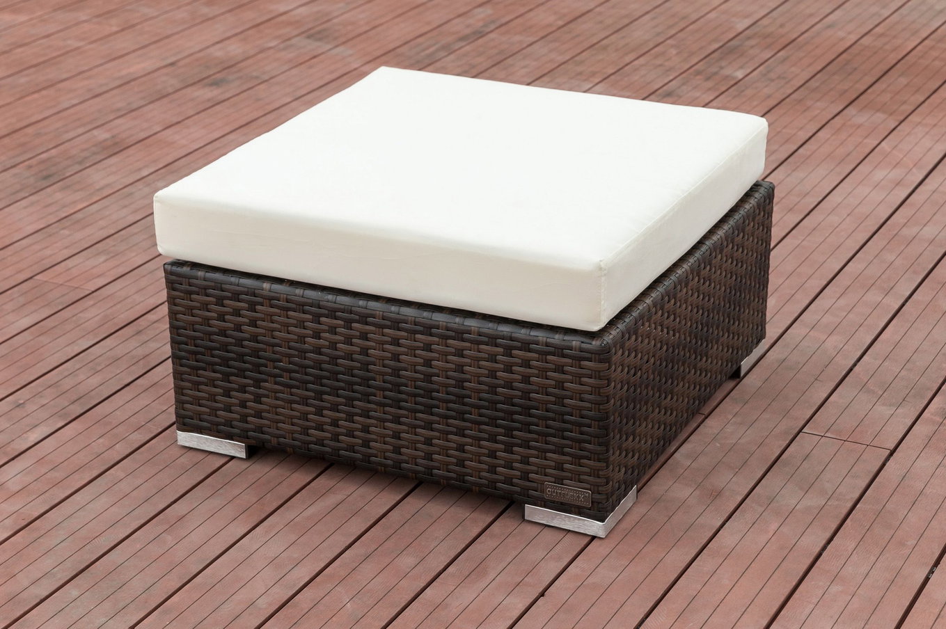 OUTFLEXX Beistelltisch/Hocker, braun marmoriert, Polyrattan, 70x70x30cm, inkl. Glasplatte und Polster 15734_8__1