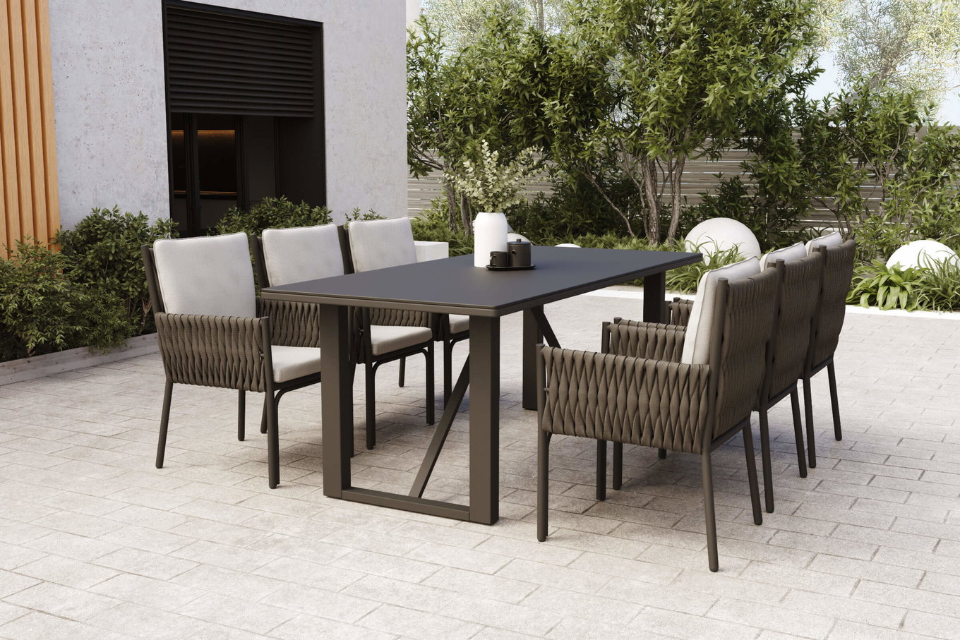 OUTFLEXX Mermaid Garten-Essgruppe, anthrazit, Alu/Rope, 6 Personen, inkl. Sitz- und Rückenkissen, Tisch 200x90 cm 22873__1