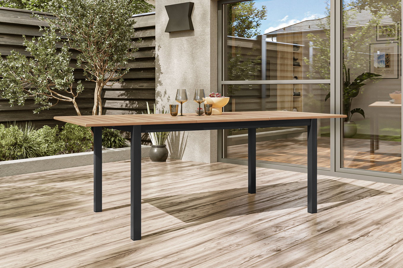 OUTFLEXX Premium Ausziehtisch, anthrazit matt, Alu/Teak, 150/210 x 90 cm, Synchronauszug mit Butterfly-Funktion 21778__1