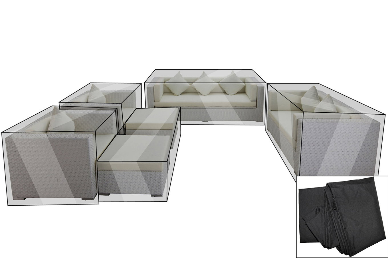 OUTFLEXX Premium Abdeckhauben Set für Lounge theBox-A/-D: 1599/ 1716/ 7173/ 16062, schwarz, wasserbeständig 13652__1