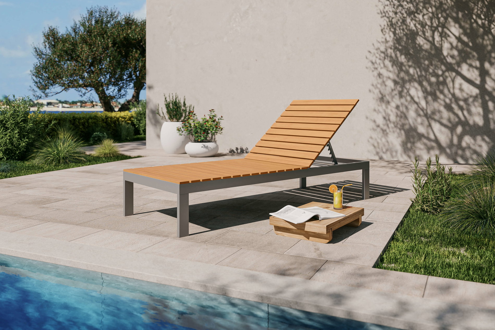 VILLANA Tasmania Sonnenliege, Silber, Aluminium/Eukalyptus, hohe Belastbarkeit, Rückenlehne horizontal verstellbar, FSC®-zertifiziertes Produkt VILLANA Tasmania Sonnenliege, Silber, Aluminium/Eukalyptus, hohe Belastbarkeit, Rückenlehne horizontal verstellbar, FSC®-zertifiziertes Produkt