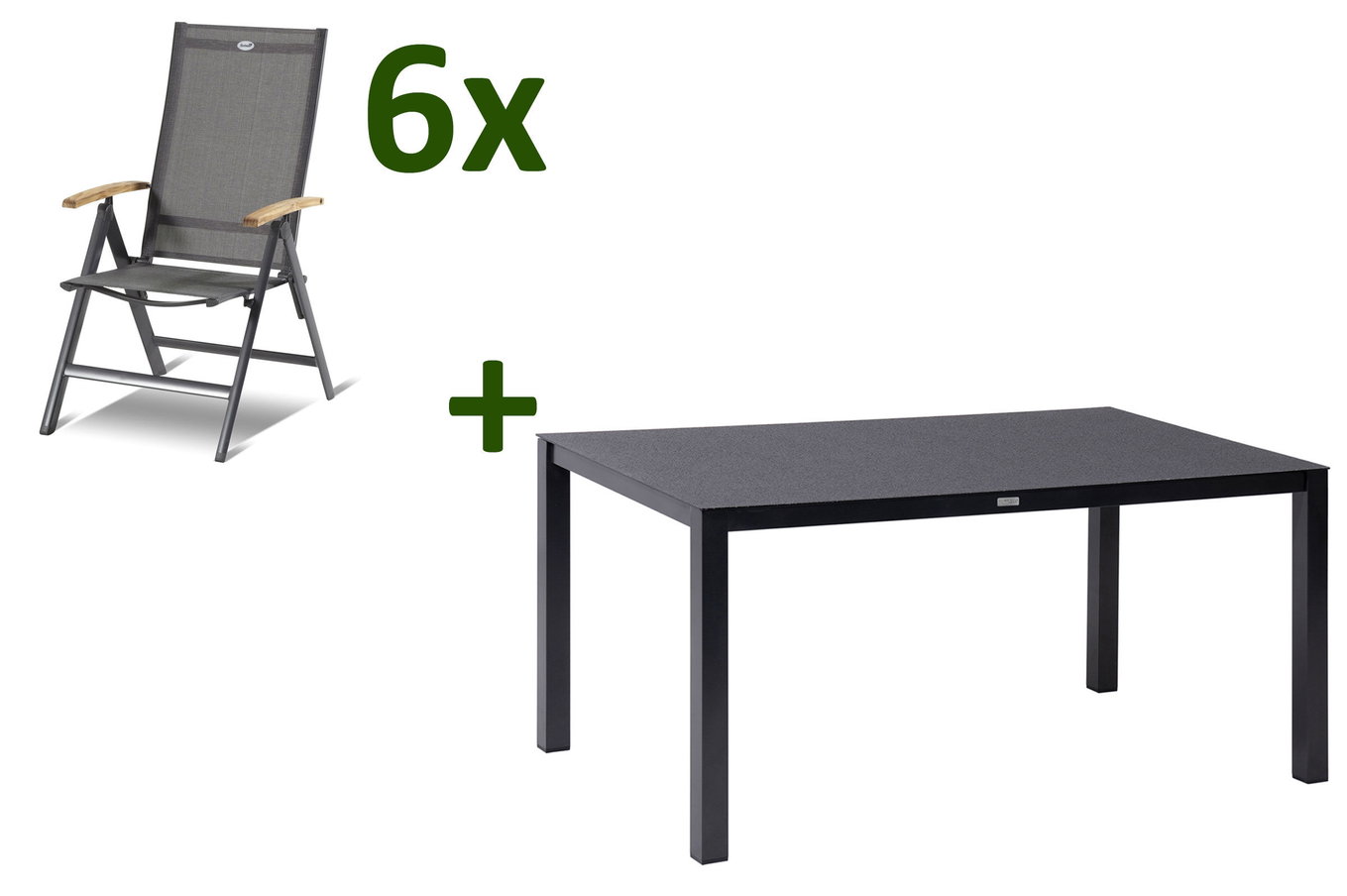 HARTMAN Aruba Garten-Essgruppe, xerix/anthrazit, Alu/Spraystone/Teak, 160x95 cm, 6 Klappstühle, Teak Armlehnen 28424__1