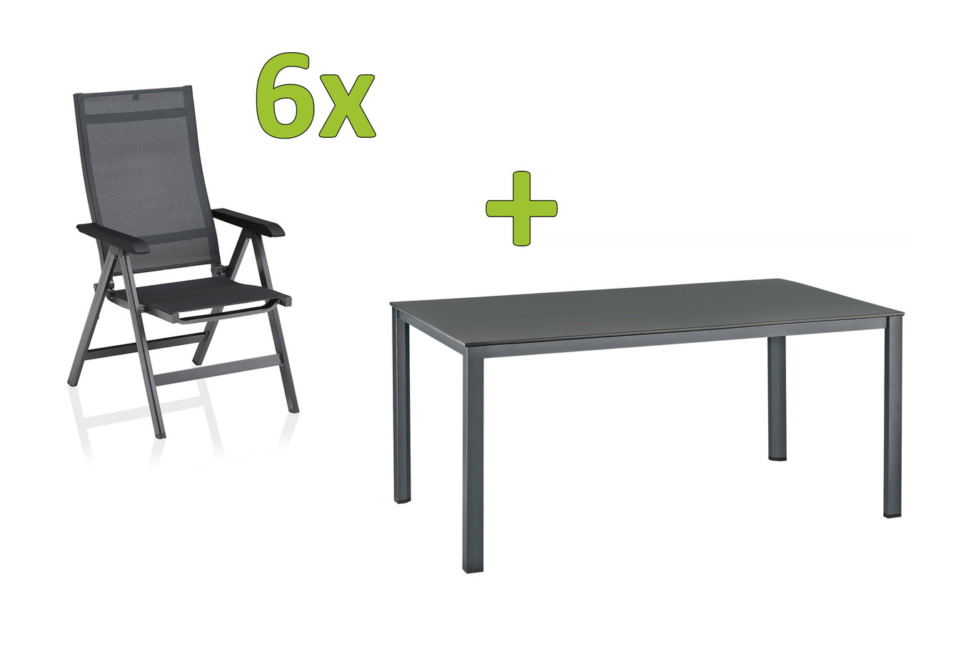 KETTLER BasicPlus Premium Esstischgarnitur, anthrazit/lakritz, Alu/Textilene, Tisch 160x95 cm, 6 Klappstühle 31508__1