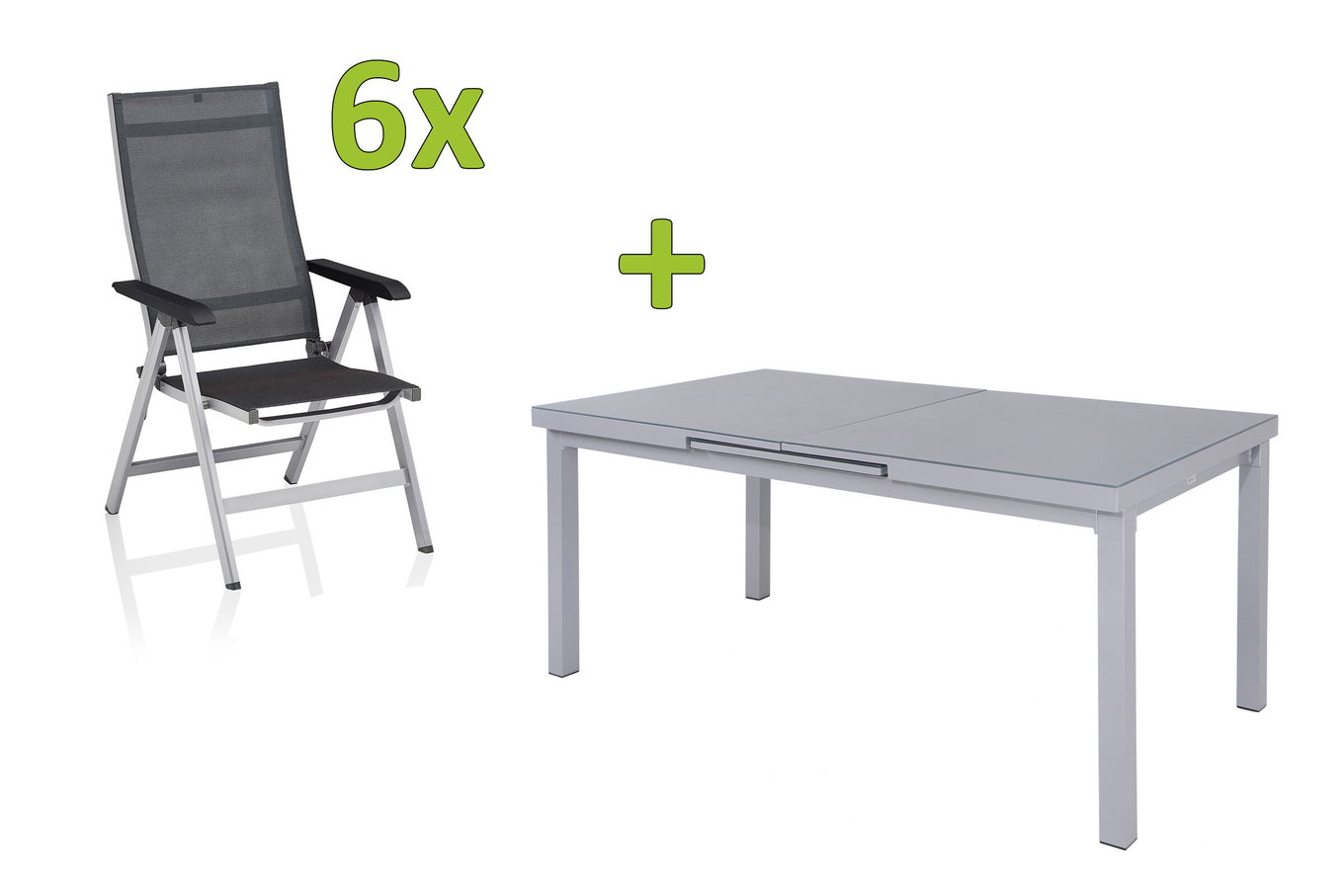 KETTLER BasicPlus Premium Garten-Essgruppe, silber, Alu/Textilene, Tisch 180/240 cm, 6 Klappstühle 31512__1