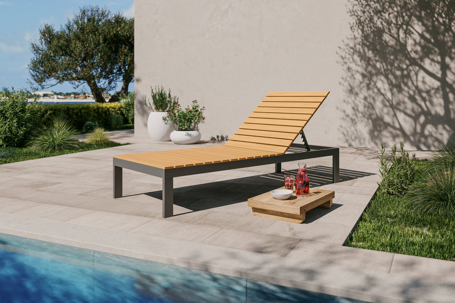 VILLANA Tasmania Gartenliege, dunkelgrau, Alu/Eukalyptus, wasserabweisend, verstellbare Rückenlehne, FSC®-zertifiziertes Produkt 80125__1