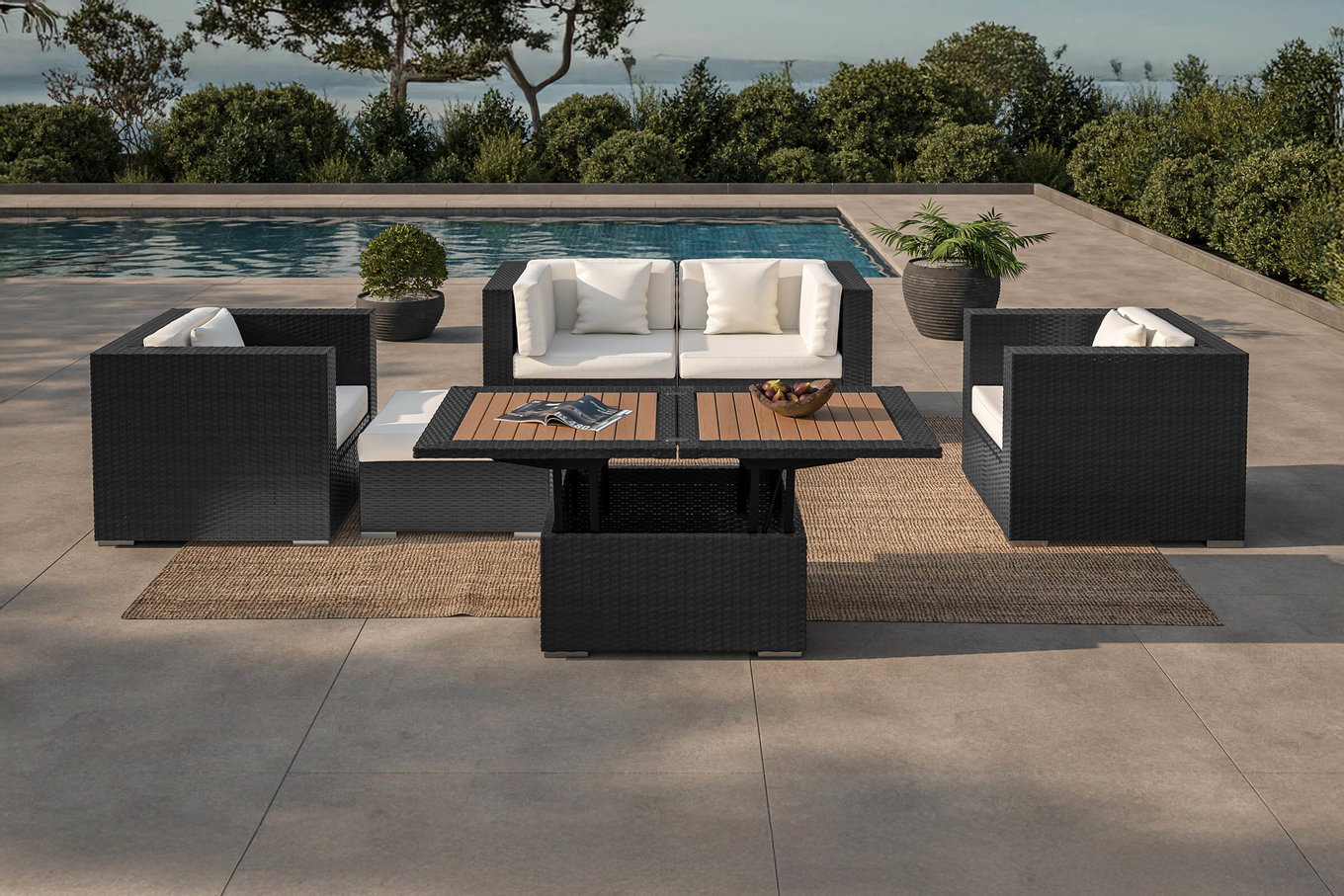 OUTFLEXX Gartenlounge, 5 Personen, creme/weiß, schwarz, Polyrattan, inkl. Loungetisch, wasserfeste Kissenbox 1299_BOX_D__1