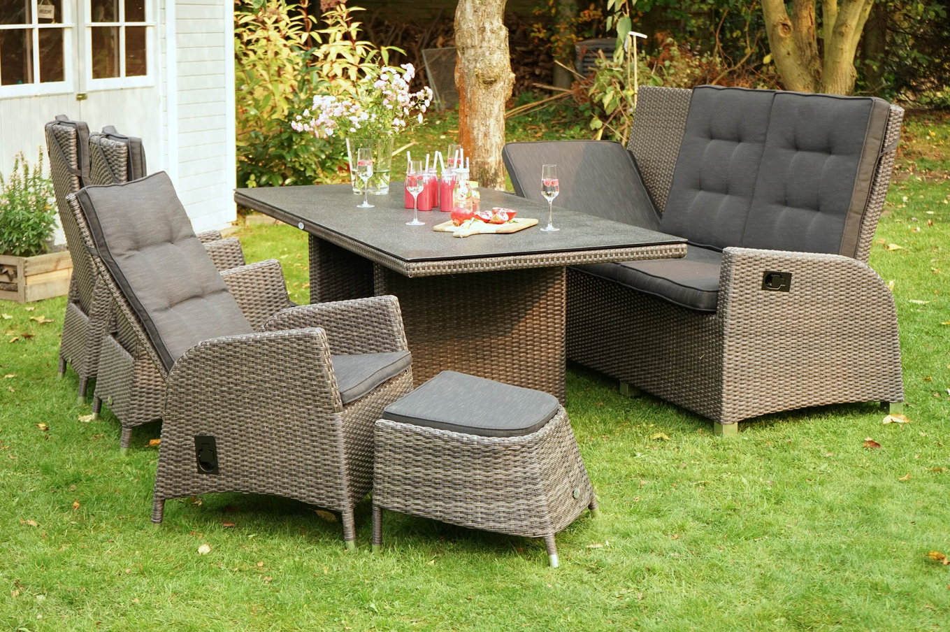 OUTFLEXX Rocking Comfort Garten-Essgruppe, grau/braun-meliert, Polyrattan, Tisch 220 x 100 cm, 6-7 Personen 18840__1