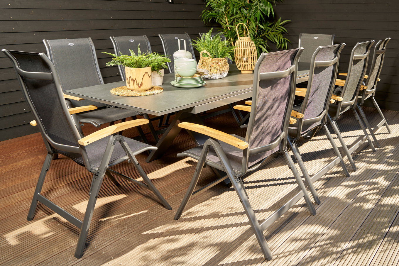 HARTMAN Xanadu/Alice Garten-Essgruppe, xerix, Alu/Glaskeramik/Teak/2x2 Textilen, 220/280x100 cm, 10 Stapelsessel 24174__1